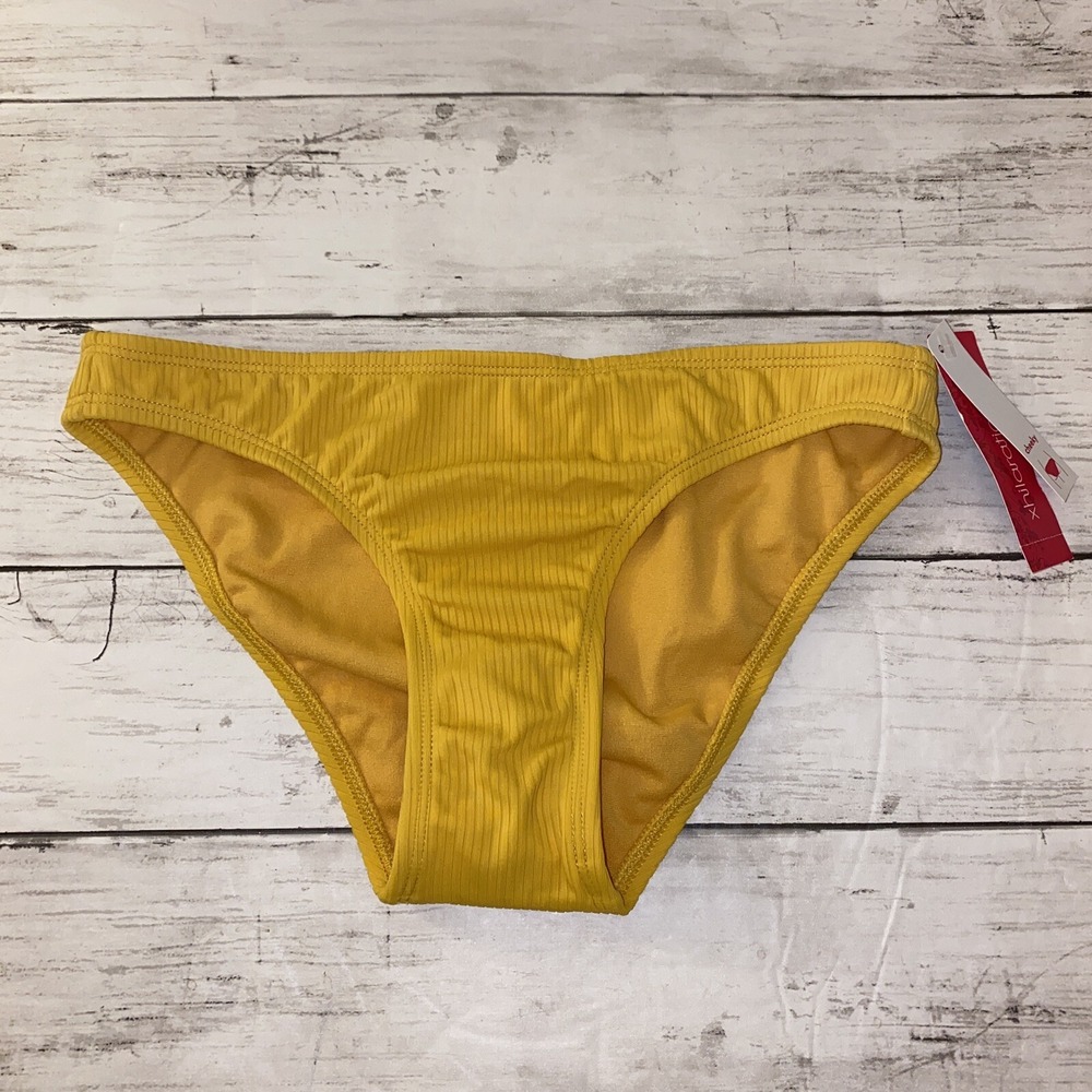 Xhilaration Bikini Bottom Womens XS Yellow Solid‎ Ribbed Cheeky Swim XS